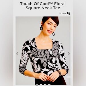 Chicos ‘touch of cool’ square neck 3/4 sleeve top. Sz 3 NWT $10